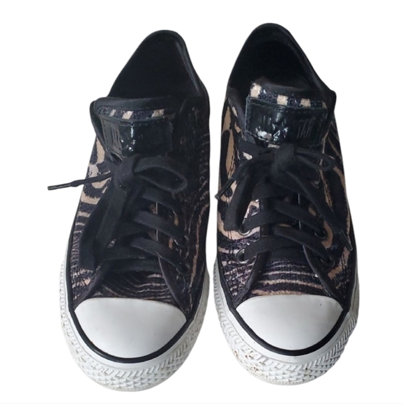 Converse Shoes - Converse Black and Tan Sequins Animal Print  Sneakers Classic Low-Top Sz…